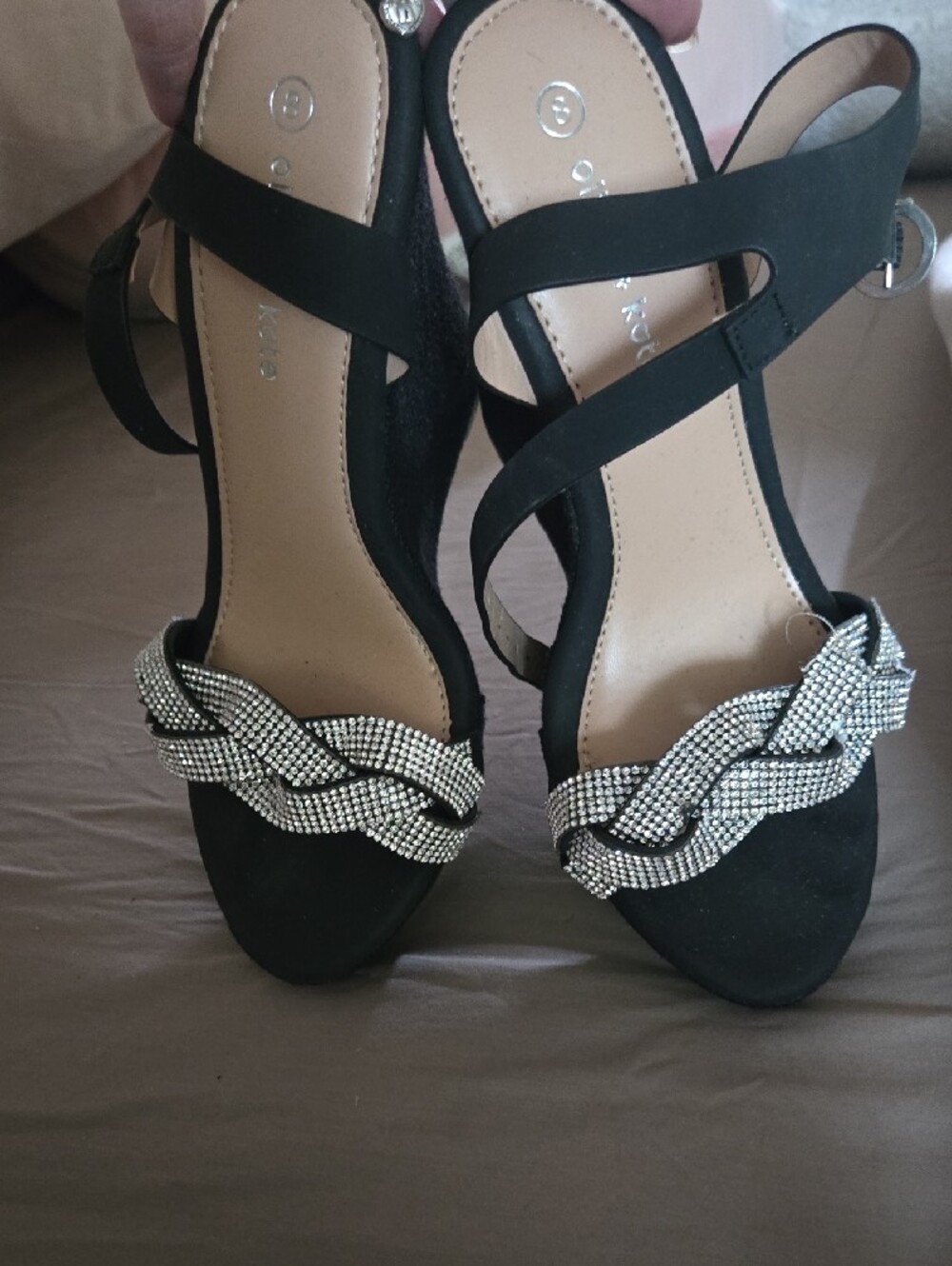 Black Rhinestone Knot Platform Wedge Sandals